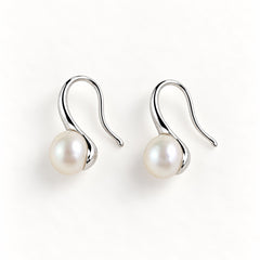 Elegant Silver Baroque Freshwater Pearl Drop Hook Earrings