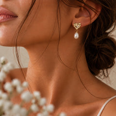 Heart Gold Baroque Freshwater Pearl Drop Stud Earrings
