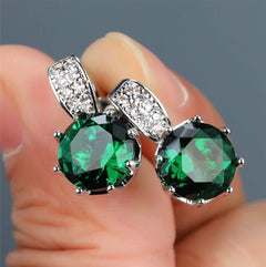 Classic Diamante Crystal Stud Earrings - Red, Purple & Green Sparkly Earrings