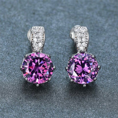 Classic Diamante Crystal Stud Earrings - Red, Purple & Green Sparkly Earrings