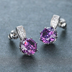 Classic Diamante Crystal Stud Earrings - Red, Purple & Green Sparkly Earrings