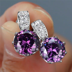 Classic Diamante Crystal Stud Earrings - Red, Purple & Green Sparkly Earrings