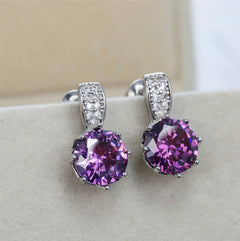 Classic Diamante Crystal Stud Earrings - Red, Purple & Green Sparkly Earrings