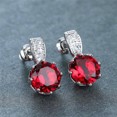 Classic Diamante Crystal Stud Earrings - Red, Purple & Green Sparkly Earrings
