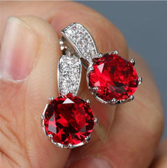 Classic Diamante Crystal Stud Earrings - Red, Purple & Green Sparkly Earrings