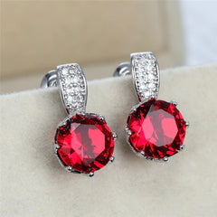 Classic Diamante Crystal Stud Earrings - Red, Purple & Green Sparkly Earrings