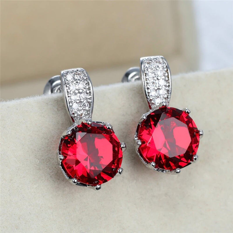 Classic Diamante Crystal Stud Earrings - Red, Purple & Green Sparkly Earrings