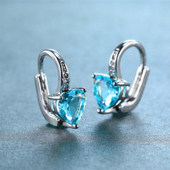 Heart Diamante Crystal Drop Earrings - White, Red, and Blue Silver-Toned Earrings