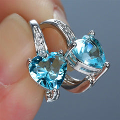 Heart Diamante Crystal Drop Earrings - White, Red, and Blue Silver-Toned Earrings