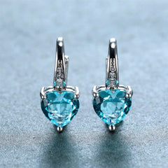 Heart Diamante Crystal Drop Earrings - White, Red, and Blue Silver-Toned Earrings