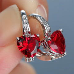 Heart Diamante Crystal Drop Earrings - White, Red, and Blue Silver-Toned Earrings