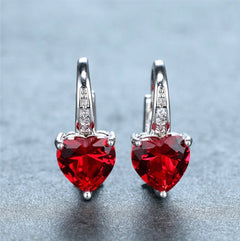 Heart Diamante Crystal Drop Earrings - White, Red, and Blue Silver-Toned Earrings