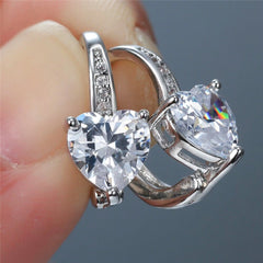 Heart Diamante Crystal Drop Earrings - White, Red, and Blue Silver-Toned Earrings