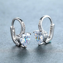 Heart Diamante Crystal Drop Earrings - White, Red, and Blue Silver-Toned Earrings