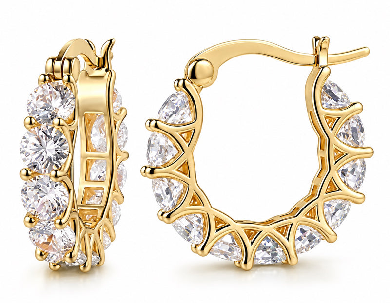 Sparkling Crystal Pavé Hoop Earrings – 20mm Silver & Gold Plated Diamante Earrings with Gift Bag