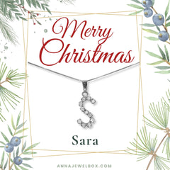 Personalised 925 Sterling Silver Christmas Letter Initial Necklace