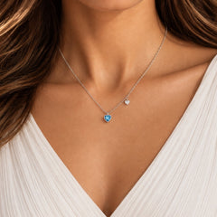 925 Sterling Silver Love Heart Diamante Birthstone Necklace