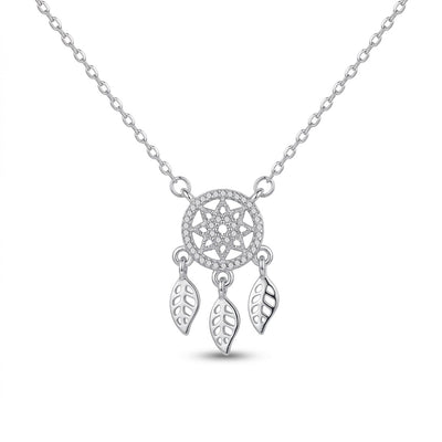 925 Sterling Silver Dreamcatcher Pendant Crystal Necklace