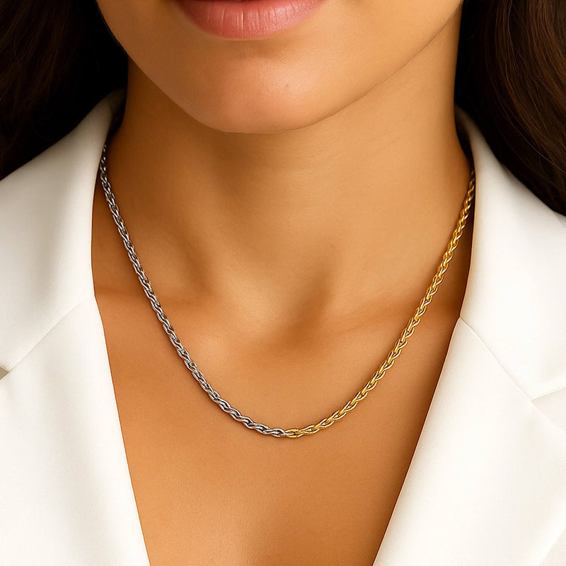 18k Duotone Gold Silver Plated Statement Chain Necklace