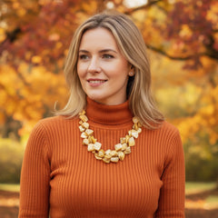 Yellow Gold Mother Of Pearl Beaded Chunky Necklace
