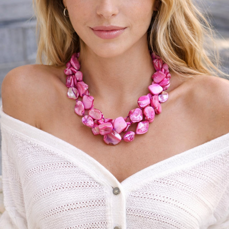 Pink Mother Of Pearl Beaded Chunky Necklace