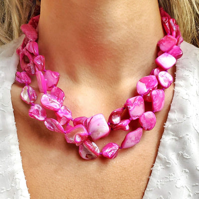 Pink Mother Of Pearl Beaded Chunky Necklace