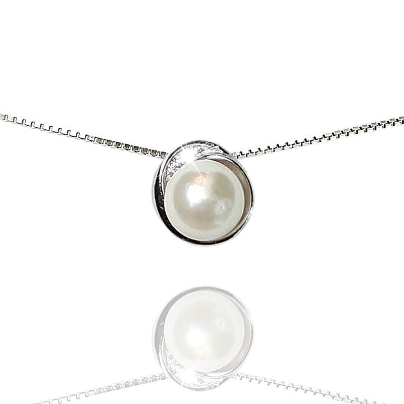 Sparkling Pearl 925 Sterling Silver Diamante Crystal Adorned Necklace