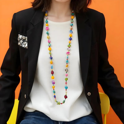 Long Mother Of Pearl Beaded Chunky Necklace