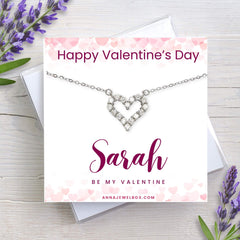 Personalised Silver Sparkling Heart Necklace Valentine's Day Gift