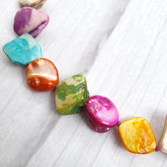 Chunky Rainbow Mother of Pearl Necklace, Bracelet & Earrings | Fun Y2K Beaded Jewellery | Statement Natural Beads for Mom | Anniversary Gift