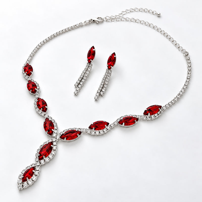 Red Crystal Jewellery Set – Sparkling Anniversary Birthday Christmas Gift for Her