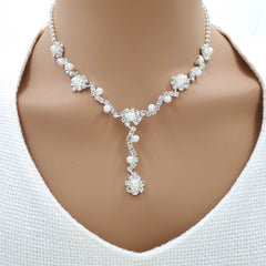 Pearls Crystal Silver Bridal Party Jewellery Set