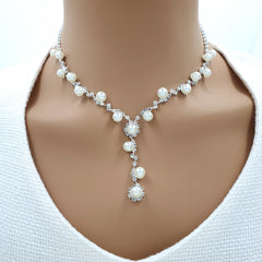 Sparkling Crystal Pearl Silver Wedding Bridal Jewellery Set