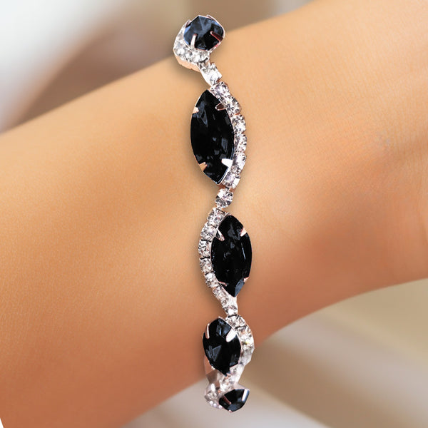 Black and White Cubic Zirconia Diamante Crystals Sparkling Bracelet – AnnaJewelBox