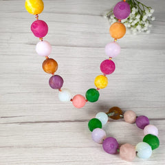 Handmade Agate Necklace and Bracelet Set, Colourful Gemstone Jewellery, Layering Beads Necklace Jewelry Gift for Her