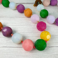 Handmade Agate Necklace and Bracelet Set, Colourful Gemstone Jewellery, Layering Beads Necklace Jewelry Gift for Her