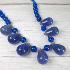 Blue Jade Beaded Necklace, Gemstone Jewellery, Healing Crystal Gift for Her