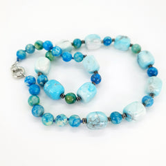 Handmade Blue Agate Sodalite Boho Statement Necklace Gift for Mom for Girlfriend Throat Chakra Jewelry Saggitarius September Birthstone UK