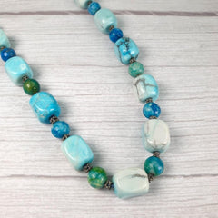 Handmade Blue Agate Sodalite Boho Statement Necklace Gift for Mom for Girlfriend Throat Chakra Jewelry Saggitarius September Birthstone UK