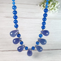 Blue Jade Beaded Necklace, Gemstone Jewellery, Healing Crystal Gift for Her