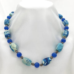 Handmade Blue Agate Sodalite Boho Statement Necklace Gift for Mom for Girlfriend Throat Chakra Jewelry Saggitarius September Birthstone UK