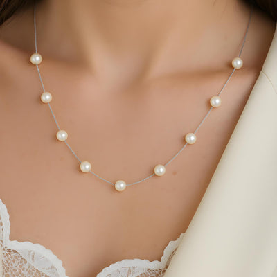 Dainty Freshwater Pearl Necklace - Personalised Bridesmaid Maid of Honour Gift - Custom Gift Silver Chain Pearl Anniversary Birthday Present