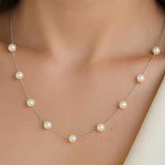 Dainty Freshwater Pearl Necklace - Personalised Bridesmaid Maid of Honour Gift - Custom Gift Silver Chain Pearl Anniversary Birthday Present