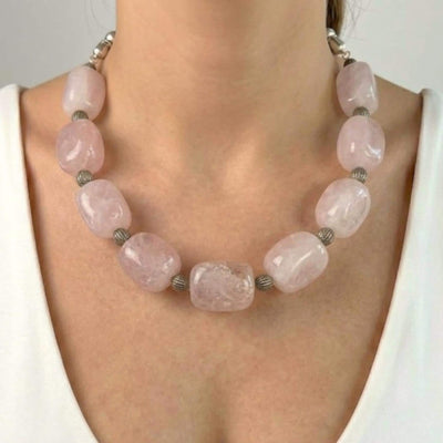 Rose Quartz Necklace, Raw Crystal Necklace, Healing Crystal Jewellery, Pink Gemstone Necklace Gift for Her