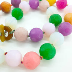 Handmade Agate Necklace and Bracelet Set, Colourful Gemstone Jewellery, Layering Beads Necklace Jewelry Gift for Her