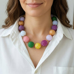 Handmade Agate Necklace and Bracelet Set, Colourful Gemstone Jewellery, Layering Beads Necklace Jewelry Gift for Her