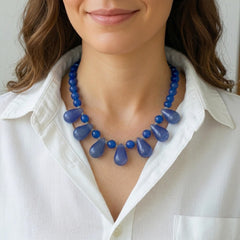 Blue Jade Beaded Necklace, Gemstone Jewellery, Healing Crystal Gift for Her