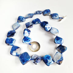 Chunky Blue Mother of Pearl Necklace, Unusual Beaded Statement Necklace, Hypoallergenic Jewellery Etsy UK Shop