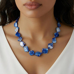 Chunky Blue Mother of Pearl Necklace, Unusual Beaded Statement Necklace, Hypoallergenic Jewellery Etsy UK Shop