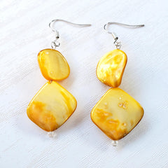 Chunky Sunshine Yellow Gold Mother of Pearl Necklace, Unusual Beaded Statement Necklace, Hypoallergenic Jewellery Etsy UK Shop